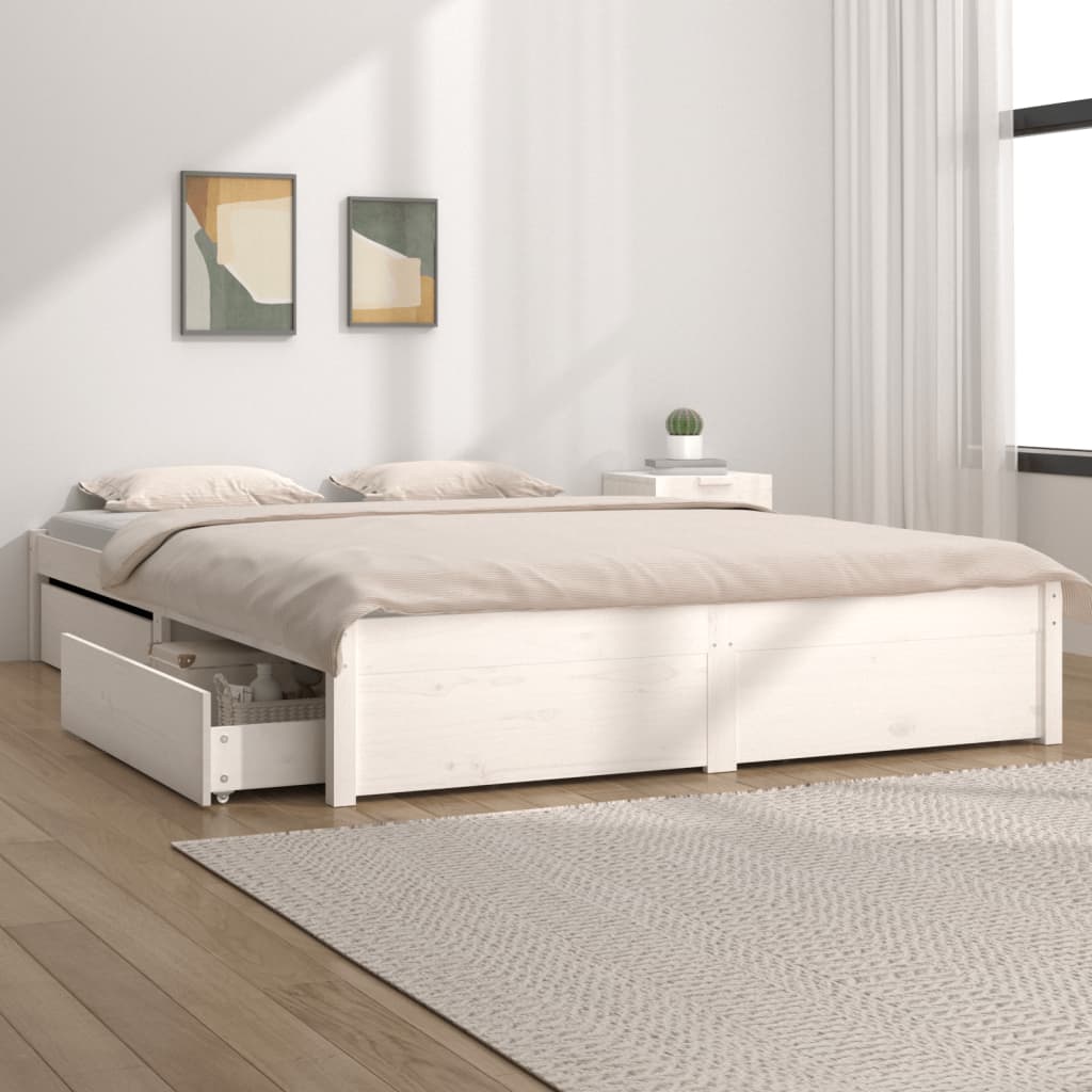 3103514 vidaXL Bed Frame without Mattress with Drawers White 140x200 cm (814950+815000)