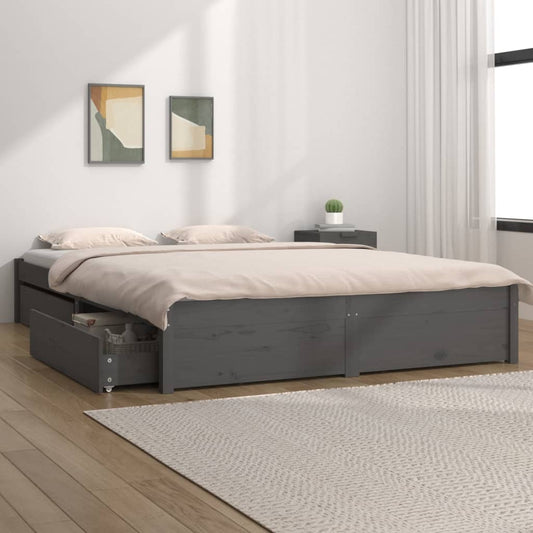 3103515 vidaXL Bed Frame without Mattress with Drawers Grey 140x200 cm (814951+815001)