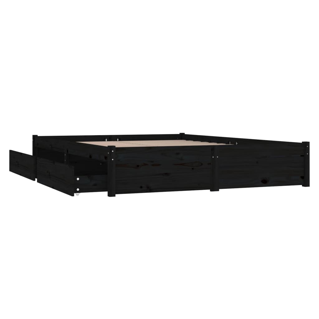 3103517 vidaXL Bed Frame without Mattress with Drawers Black 140x200 cm (814953+815003)