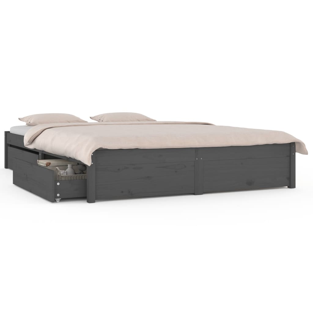 vidaXL Bed Frame without Mattress with Drawers Grey King Size