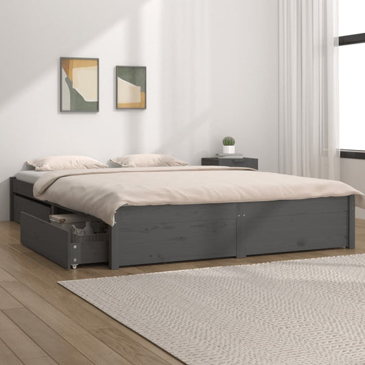 vidaXL Bed Frame without Mattress with Drawers Grey King Size