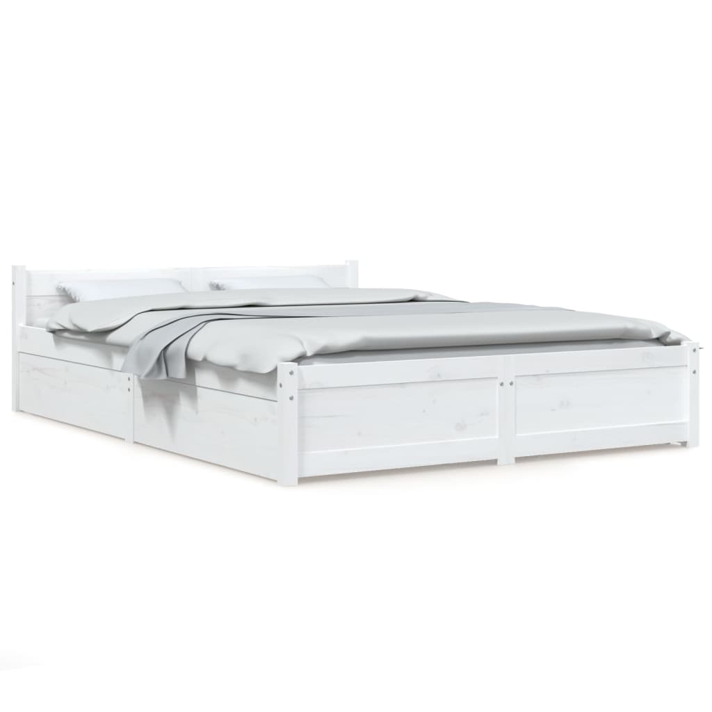 vidaXL Bed Frame without Mattress with Drawers White Double