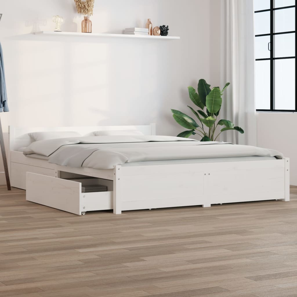 vidaXL Bed Frame without Mattress with Drawers White Double