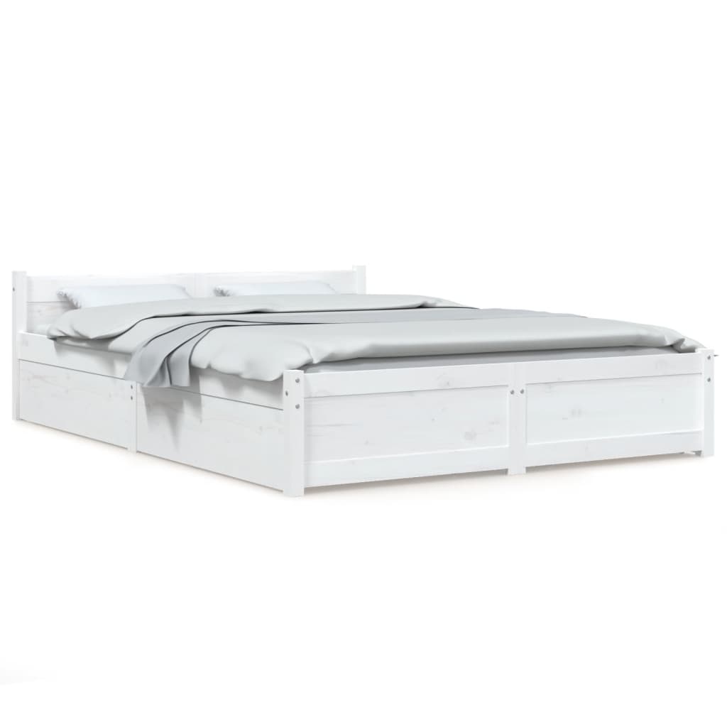 3103550 vidaXL Bed Frame without Mattress with Drawers White 140x190 cm (815025+814995)