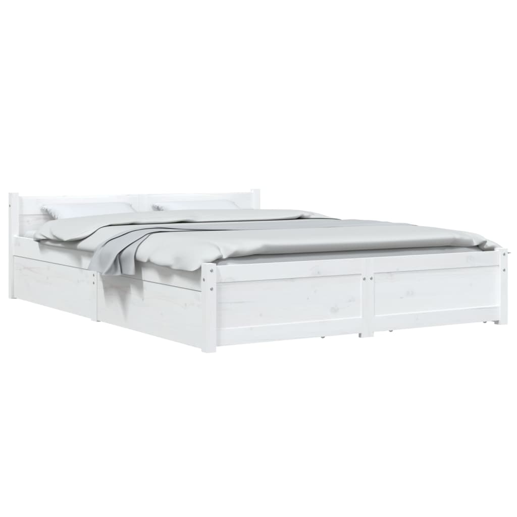 3103550 vidaXL Bed Frame without Mattress with Drawers White 140x190 cm (815025+814995)