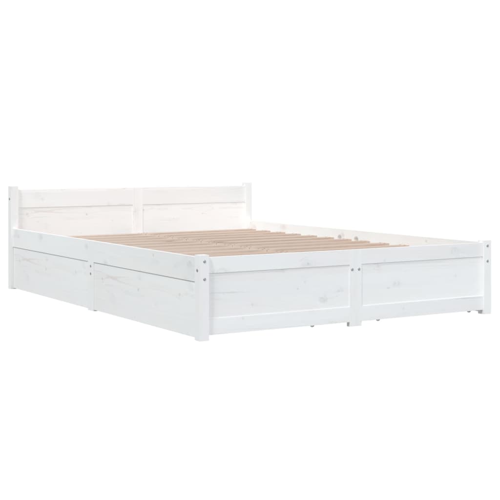 3103550 vidaXL Bed Frame without Mattress with Drawers White 140x190 cm (815025+814995)