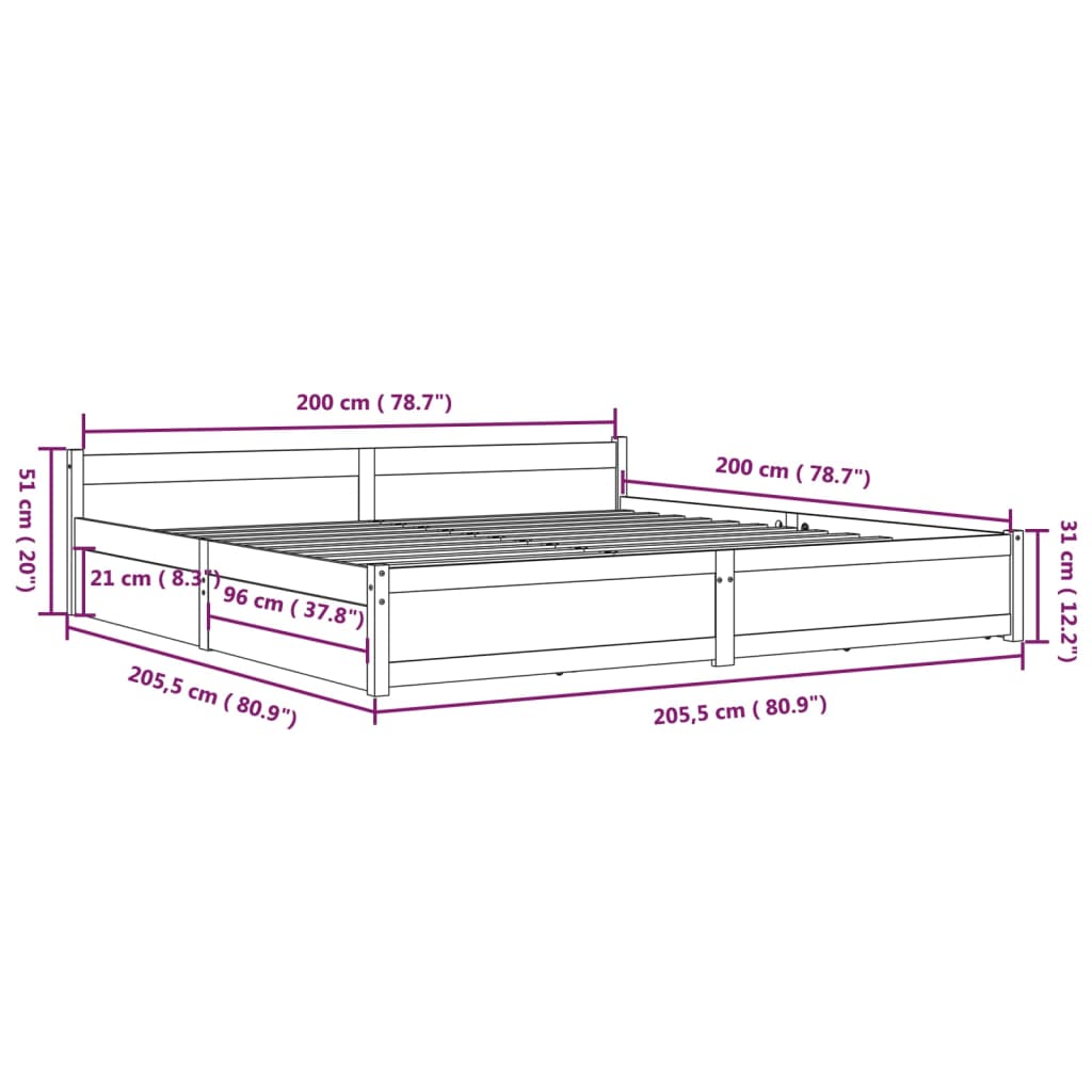 vidaXL Bed Frame without Mattress with Drawers 200x200 cm