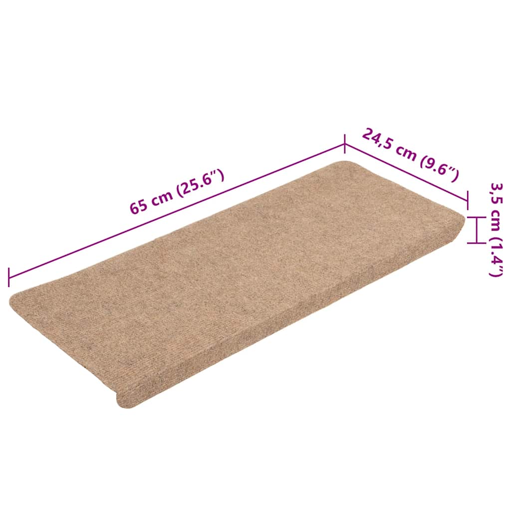 343476 vidaXL Stair Mats Self-adhesive 15 pcs 65x24,5x3,5 cm Beige