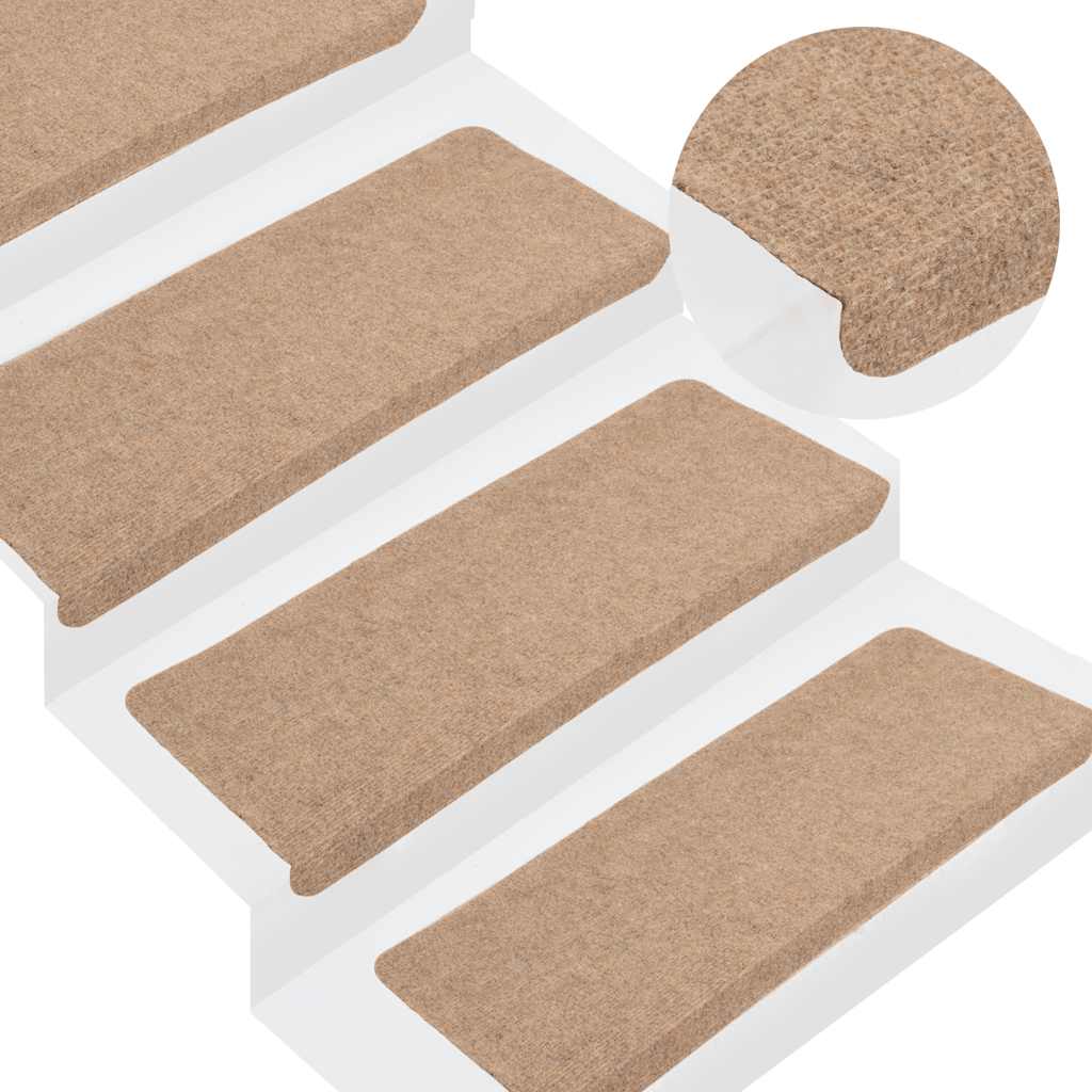 343476 vidaXL Stair Mats Self-adhesive 15 pcs 65x24,5x3,5 cm Beige