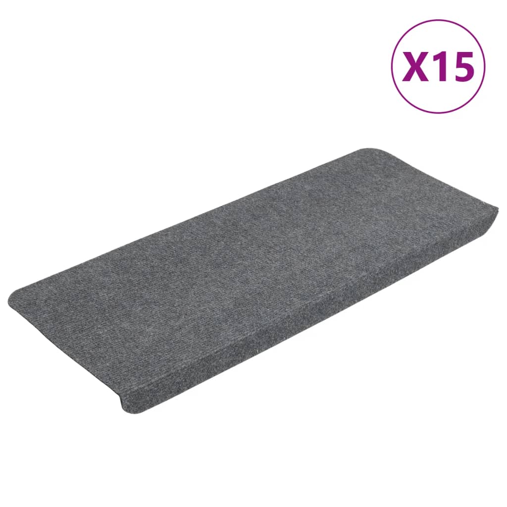 vidaXL Stair Mats Self-adhesive 15 pcs 65x24.5x3.5 cm Grey