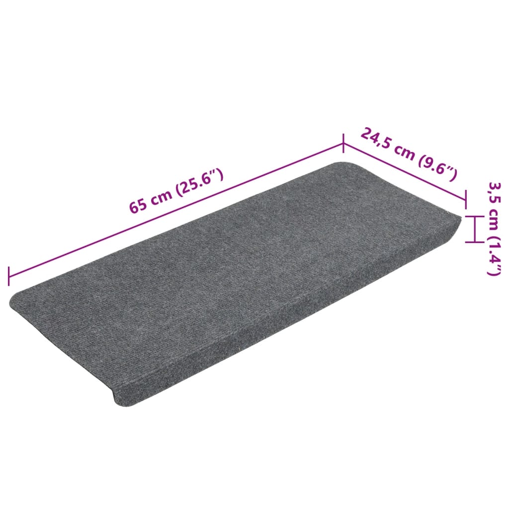 vidaXL Stair Mats Self-adhesive 15 pcs 65x24.5x3.5 cm Grey