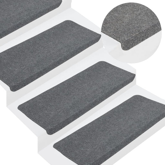 vidaXL Stair Mats Self-adhesive 15 pcs 65x24.5x3.5 cm Grey