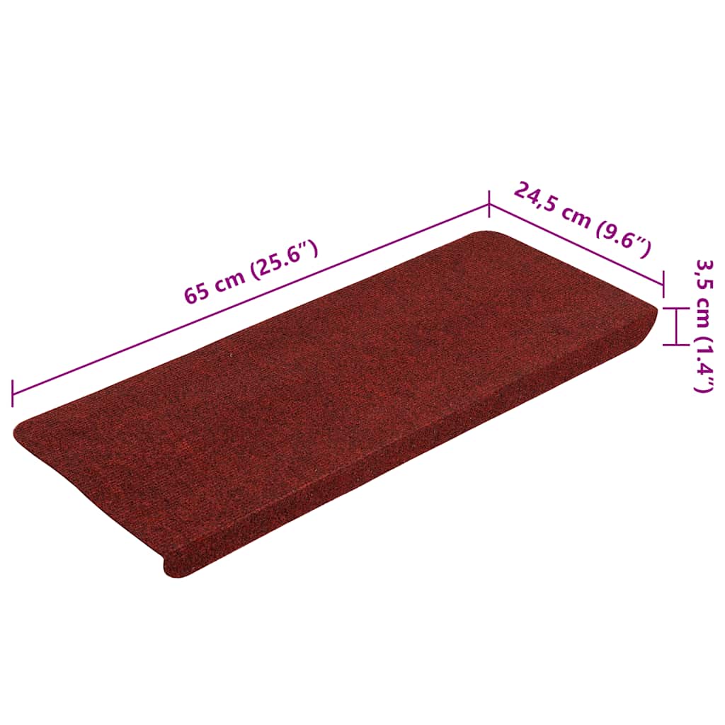 343480 vidaXL Stair Mats Self-adhesive 15 pcs 65x24,5x3,5 cm Red