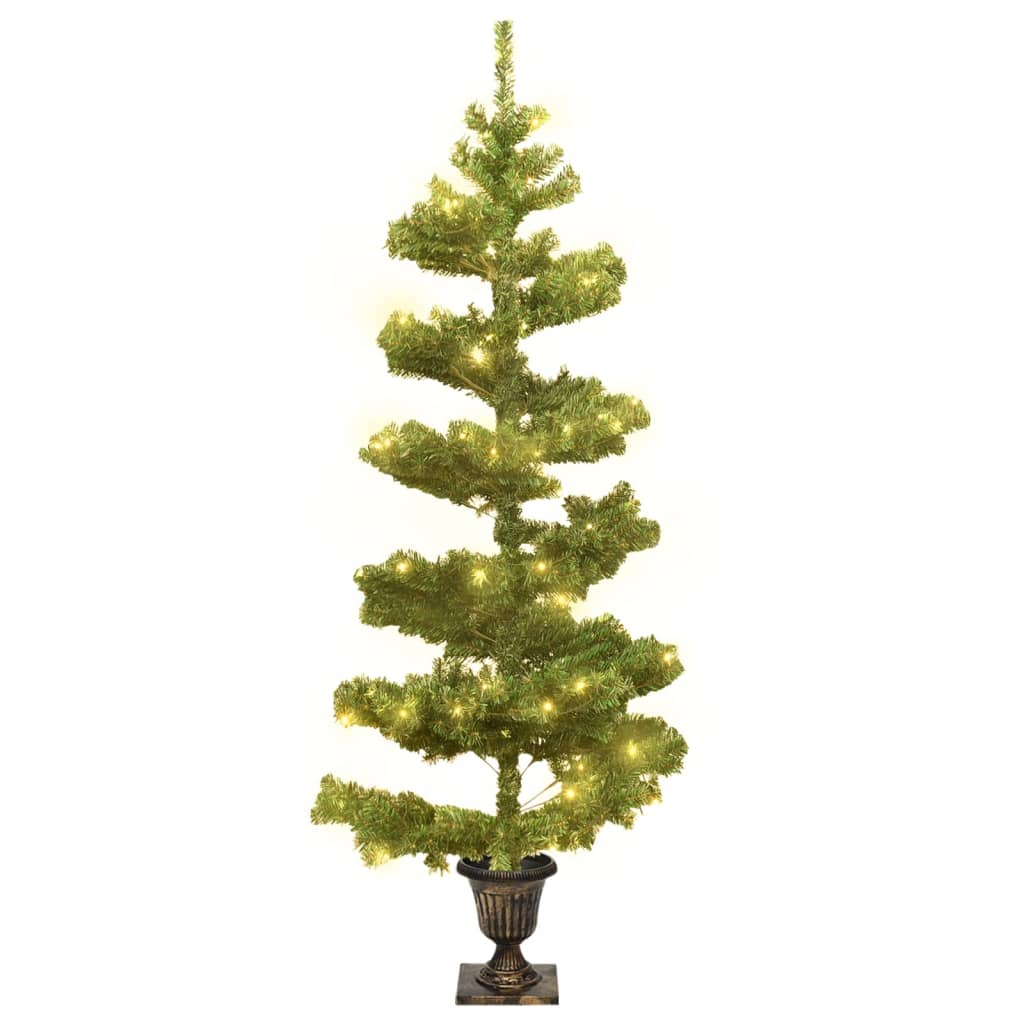 vidaXL Swirl Pre-lit Christmas Tree with Pot Green 120 cm PVC