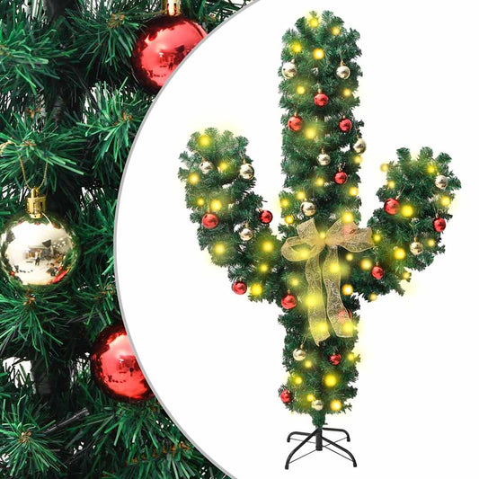 vidaXL Christmas Cactus with Stand and LED Green 210 cm PVC