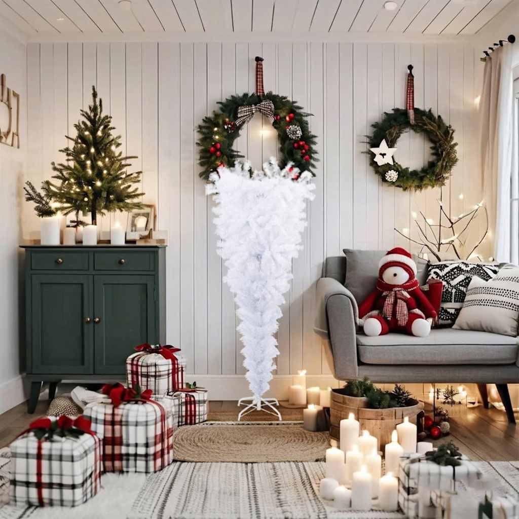 vidaXL Upside-down Artificial Christmas Tree with Stand White 150 cm