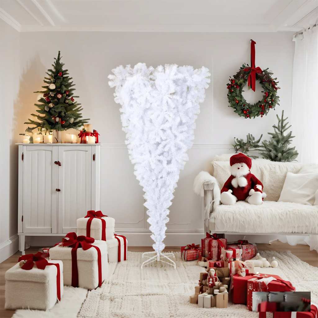 vidaXL Upside-down Artificial Christmas Tree with Stand White 180 cm