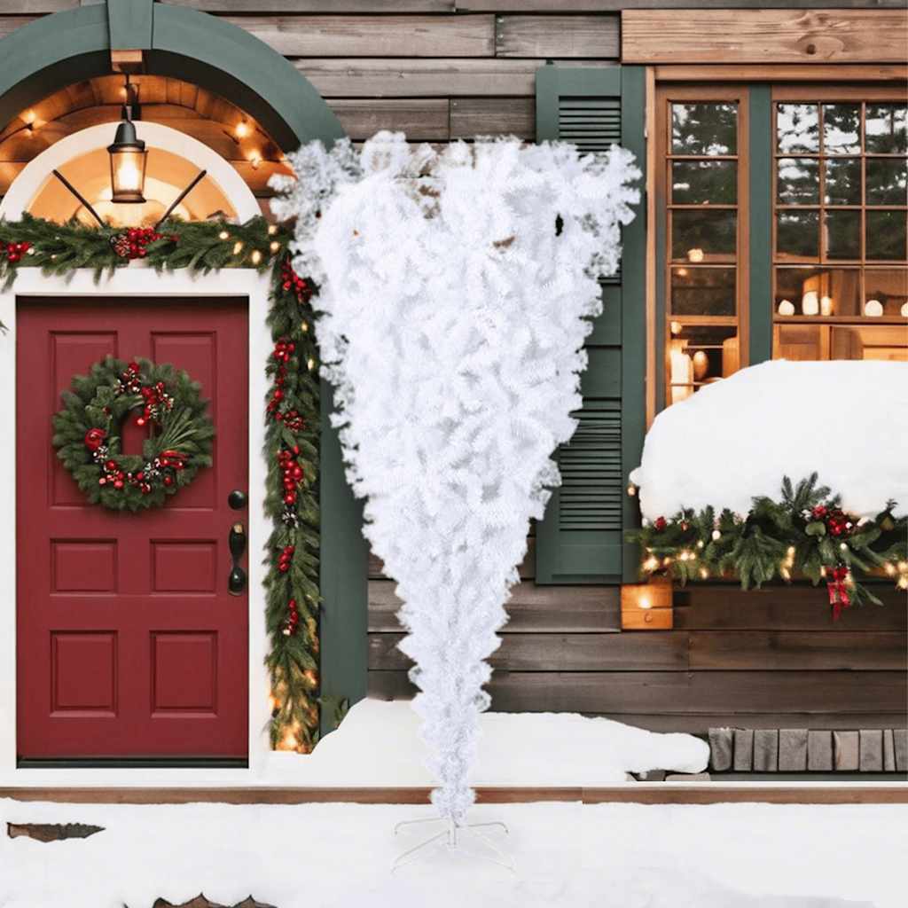 vidaXL Upside-down Artificial Christmas Tree with Stand White 210 cm