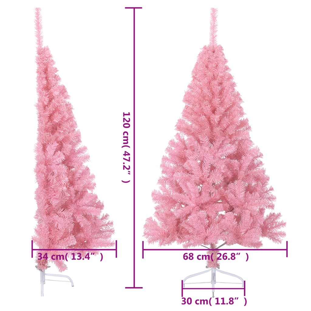 vidaXL Artificial Half Christmas Tree with Stand Pink 120 cm PVC