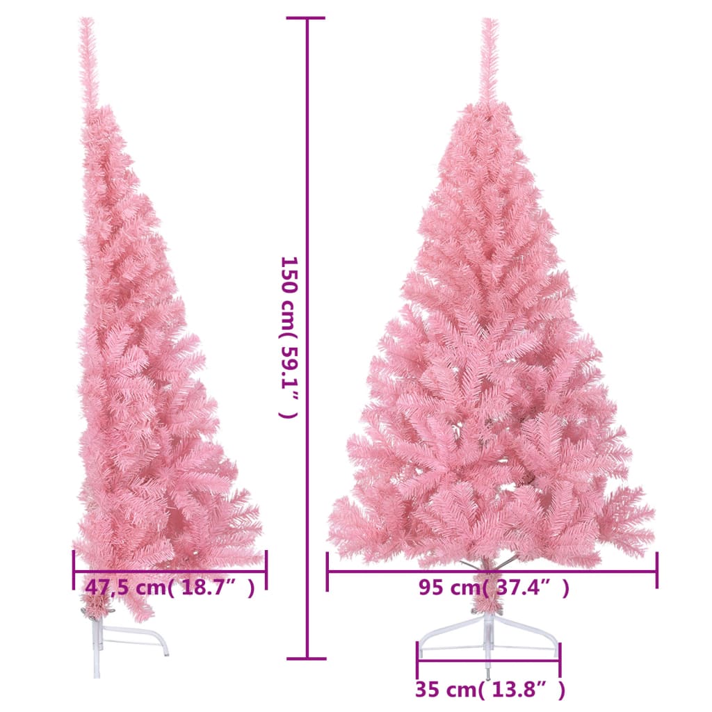 vidaXL Artificial Half Christmas Tree with Stand Pink 150 cm PVC