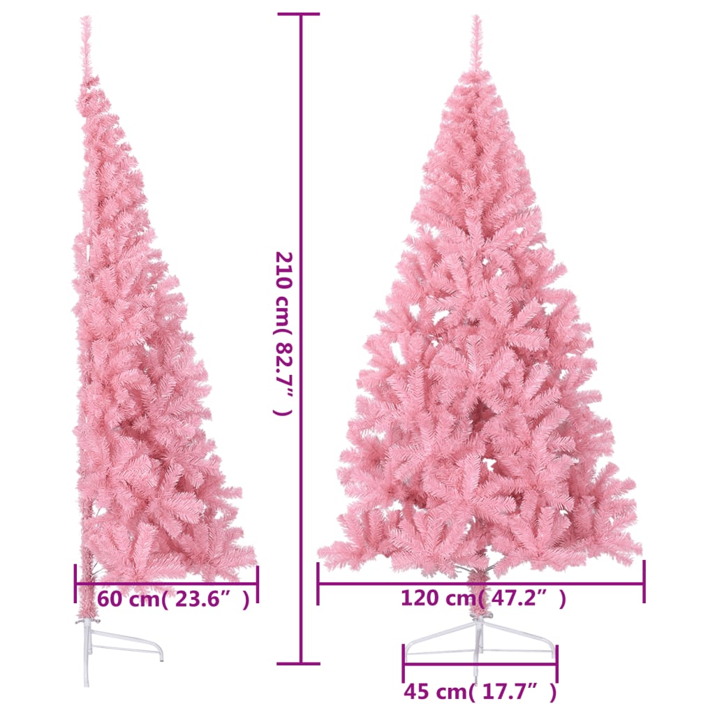 vidaXL Artificial Half Christmas Tree with Stand Pink 210 cm PVC