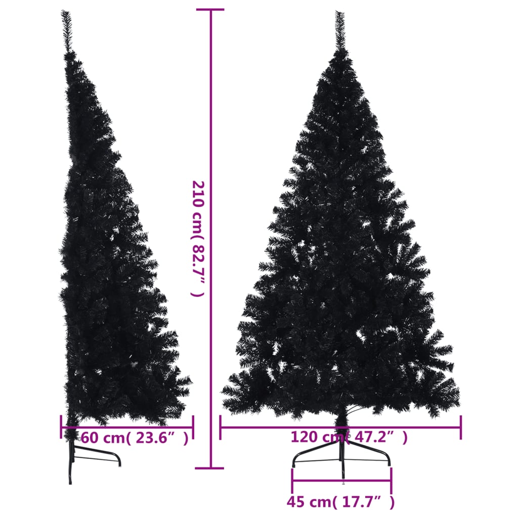 vidaXL Artificial Half Christmas Tree with Stand Black 210 cm PVC