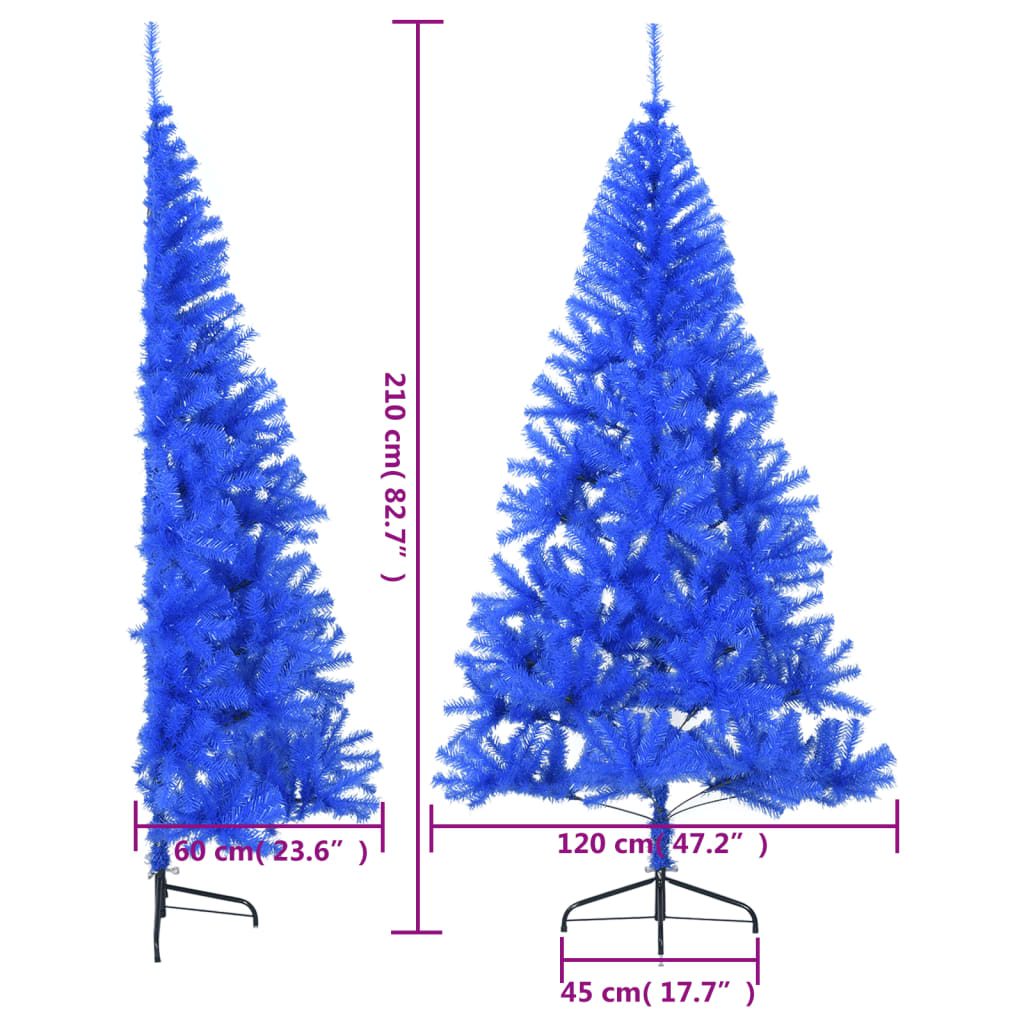 vidaXL Artificial Half Christmas Tree with Stand Blue 210 cm PVC