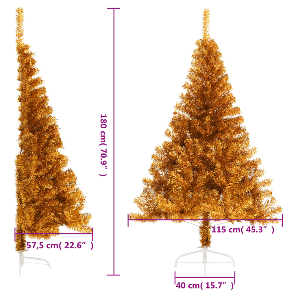 vidaXL Artificial Half Christmas Tree with Stand Gold 180 cm PET