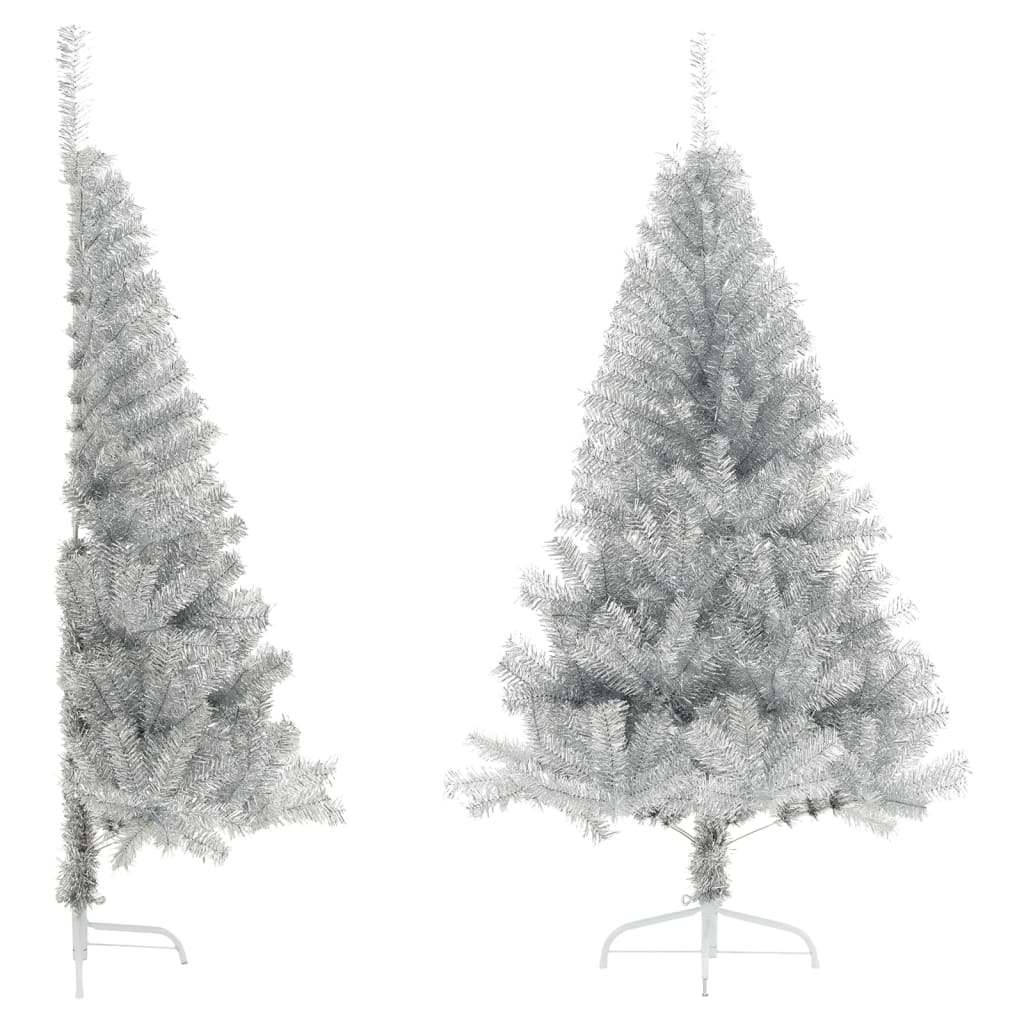 vidaXL Artificial Half Christmas Tree with Stand Silver 150 cm PET