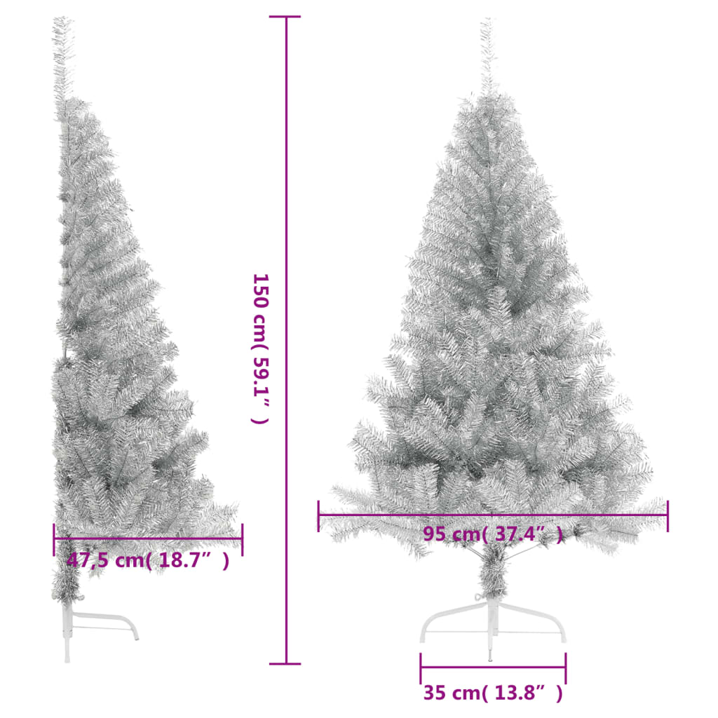 vidaXL Artificial Half Christmas Tree with Stand Silver 150 cm PET