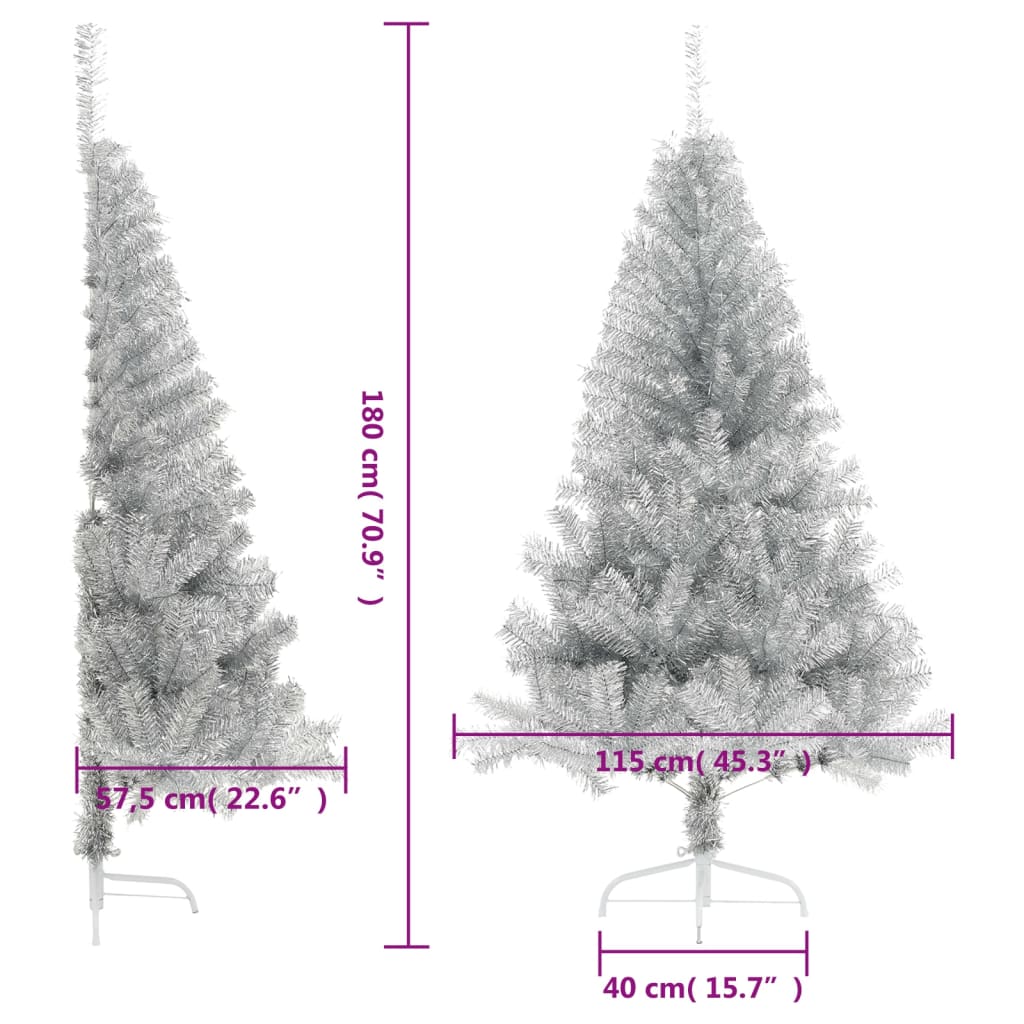 vidaXL Artificial Half Christmas Tree with Stand Silver 180 cm PET