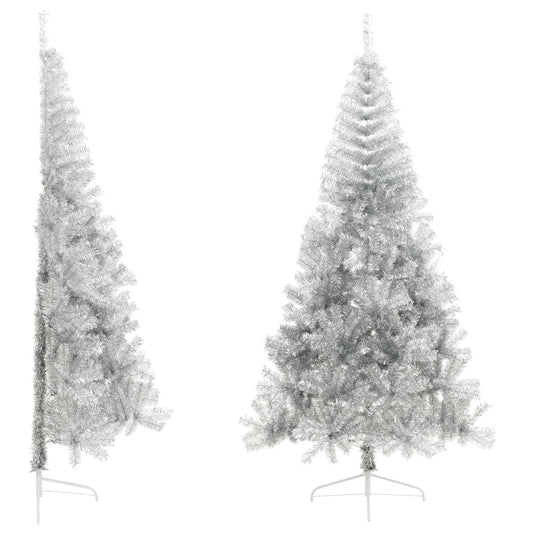 vidaXL Artificial Half Christmas Tree with Stand Silver 210 cm PET