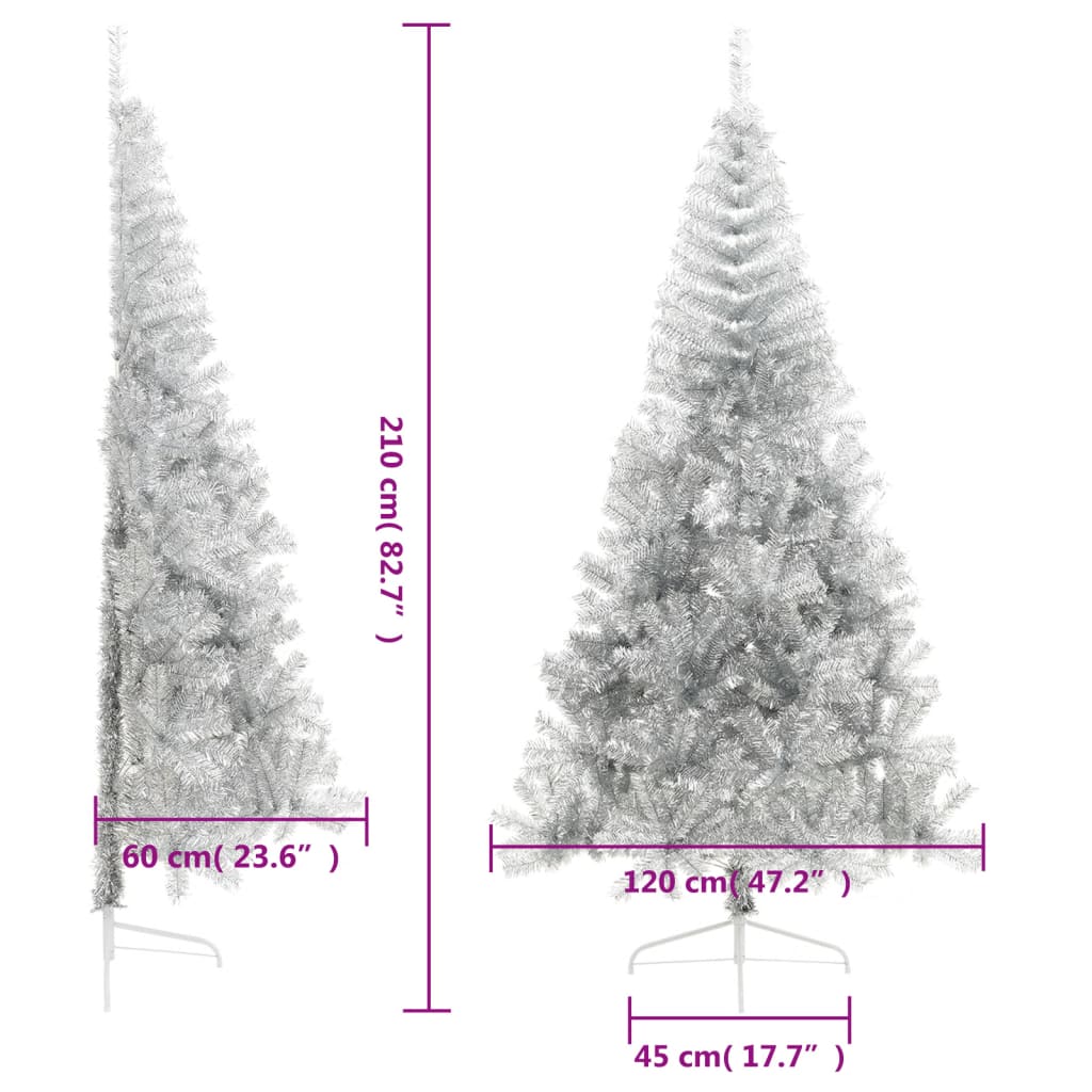 vidaXL Artificial Half Christmas Tree with Stand Silver 210 cm PET