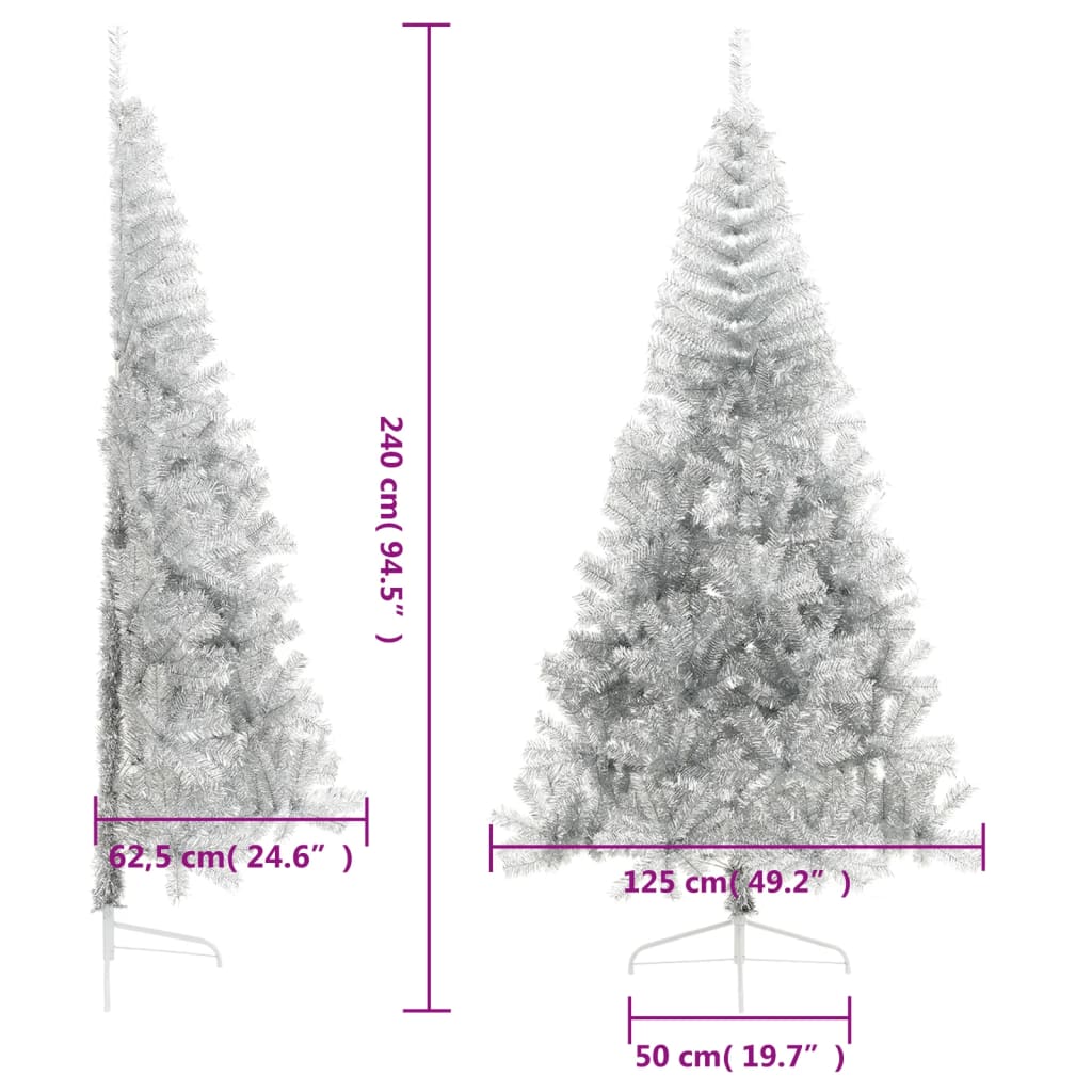 vidaXL Artificial Half Christmas Tree with Stand Silver 240 cm PET