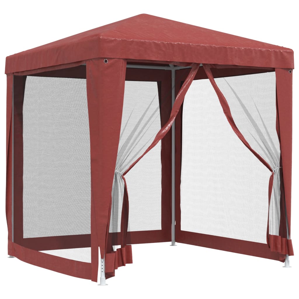 vidaXL Party Tent with 4 Mesh Sidewalls Red 2x2 m HDPE