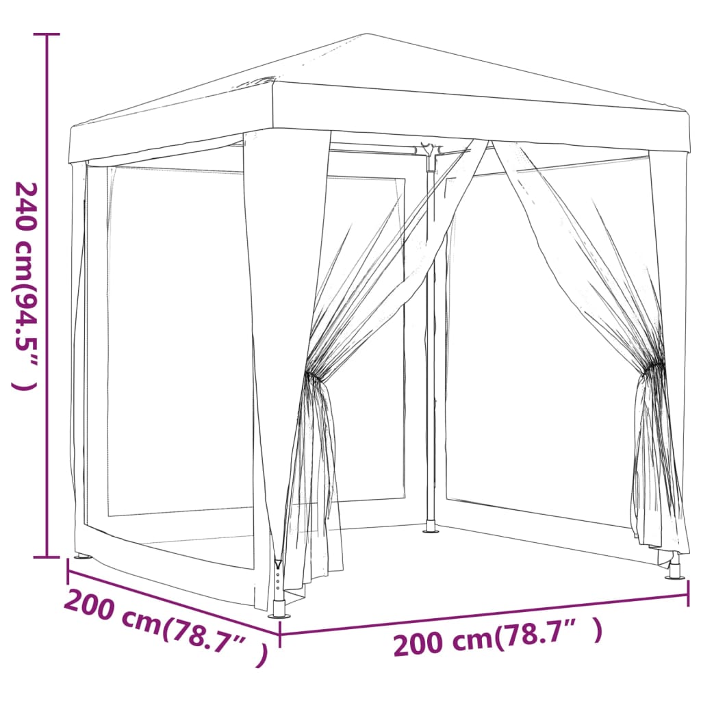 vidaXL Party Tent with 4 Mesh Sidewalls Red 2x2 m HDPE