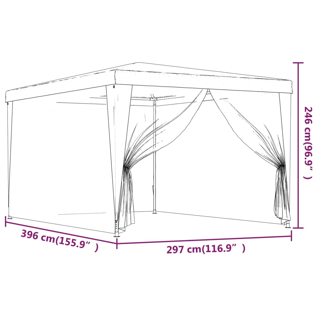 vidaXL Party Tent with 4 Mesh Sidewalls Green 3x4 m HDPE