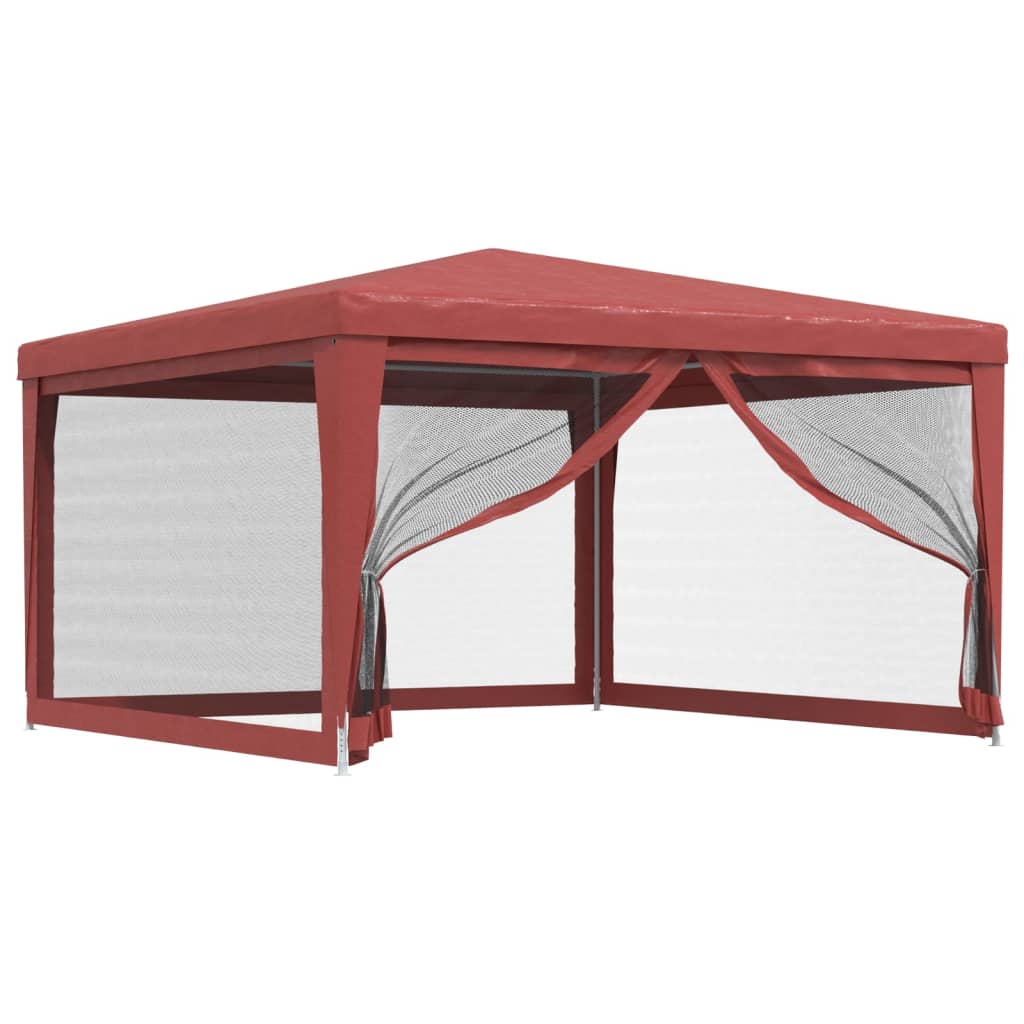 vidaXL Party Tent with 4 Mesh Sidewalls Red 4x4 m HDPE