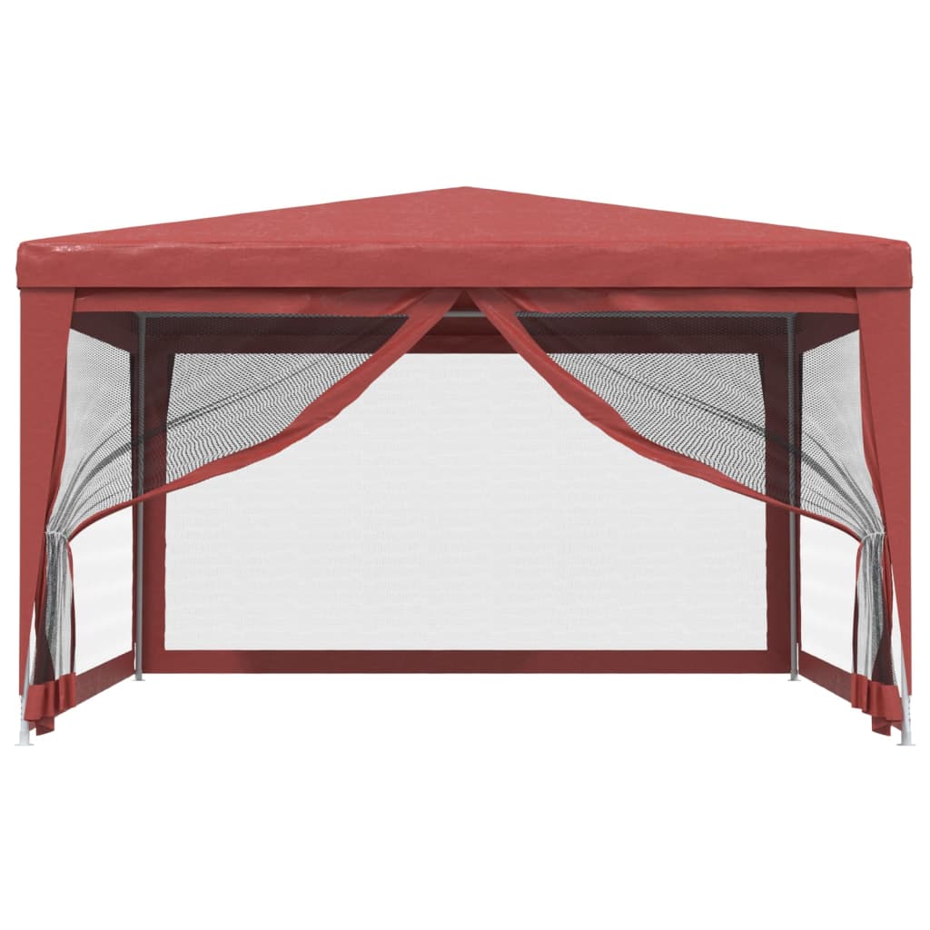 vidaXL Party Tent with 4 Mesh Sidewalls Red 4x4 m HDPE