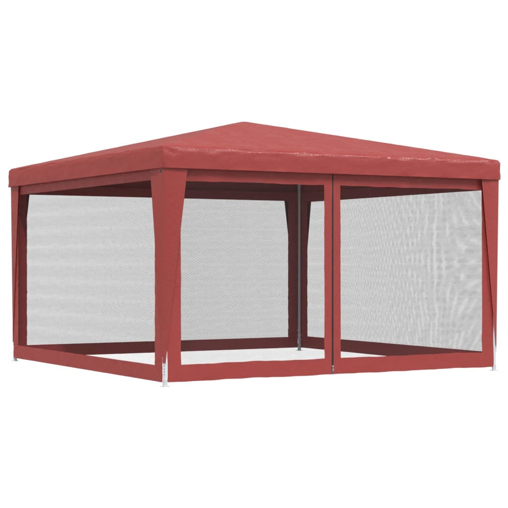 vidaXL Party Tent with 4 Mesh Sidewalls Red 4x4 m HDPE