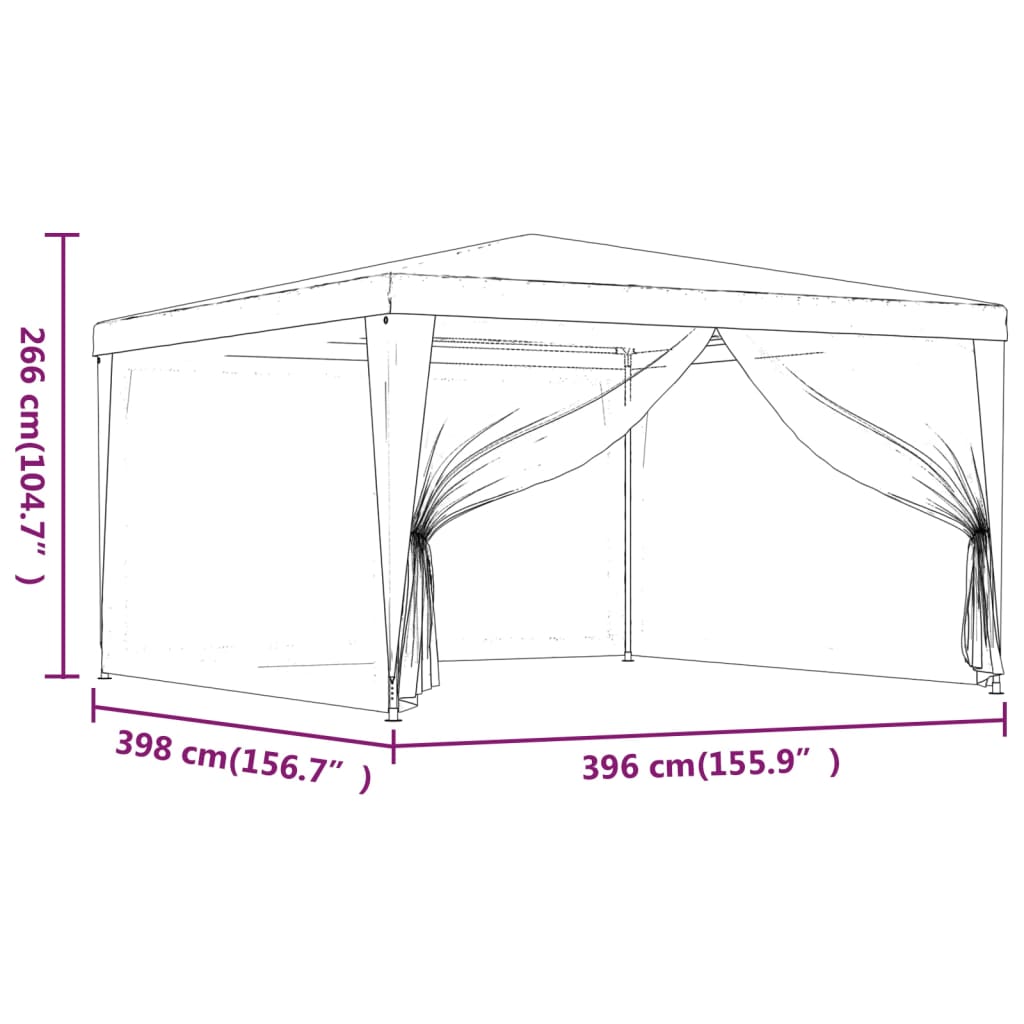 vidaXL Party Tent with 4 Mesh Sidewalls Red 4x4 m HDPE