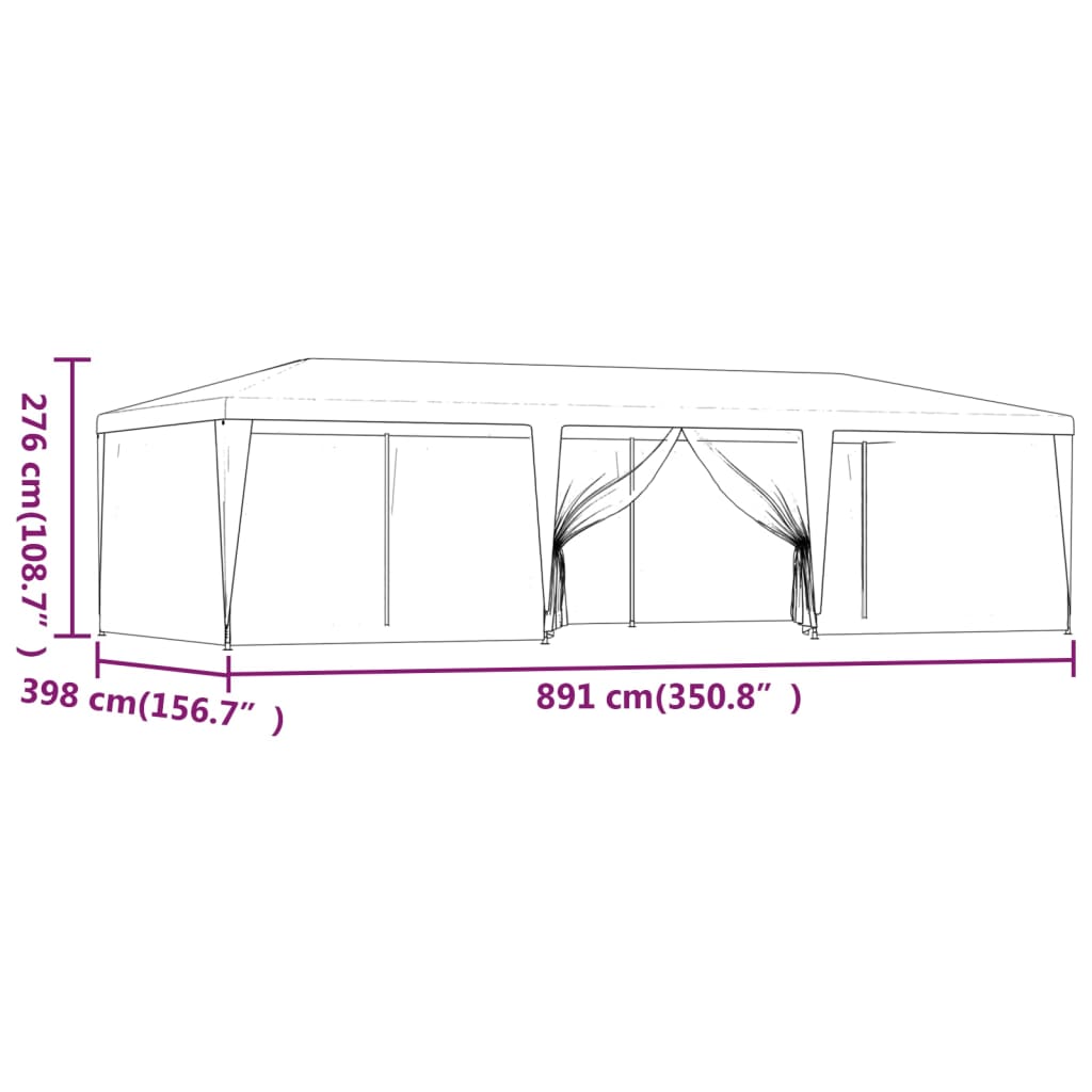 vidaXL Party Tent with 8 Mesh Sidewalls Red 9x4 m HDPE