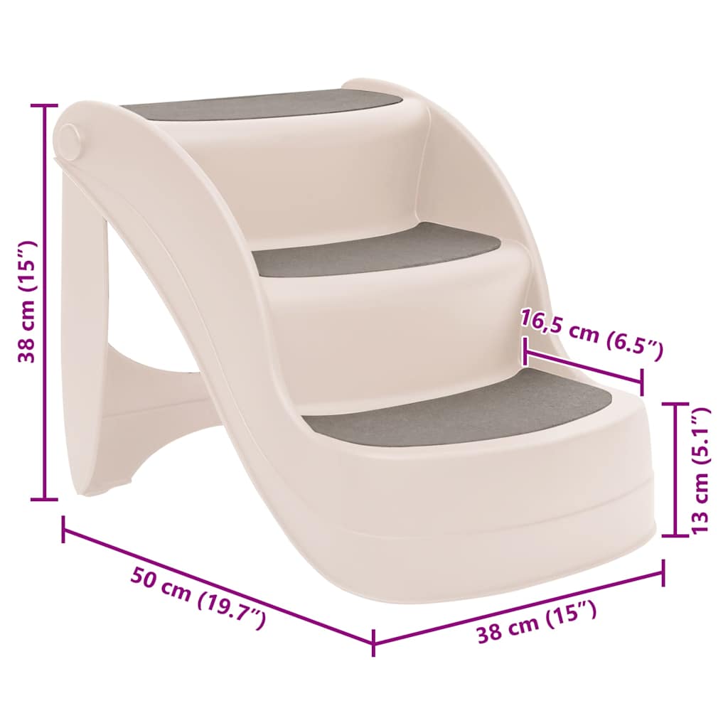 152233 vidaXL Folding 3-Step Dog Stairs Cream 50x38x38 cm Plastic
