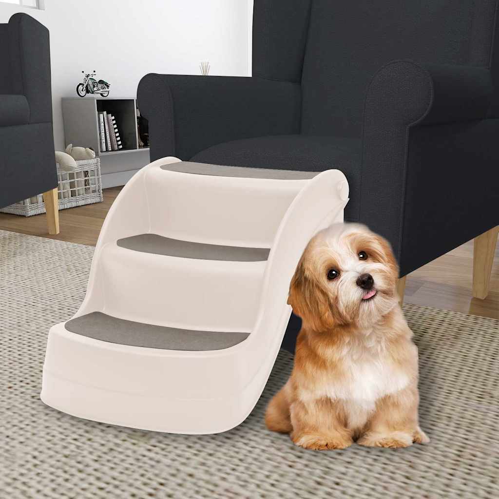 152233 vidaXL Folding 3-Step Dog Stairs Cream 50x38x38 cm Plastic