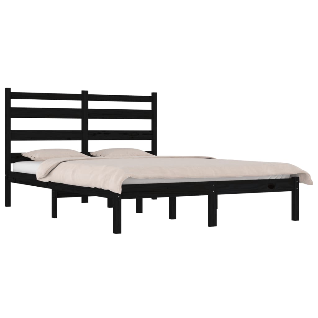 3103632 vidaXL Bed Frame without Mattress Black Solid Wood 140x190 cm (810001+818424)