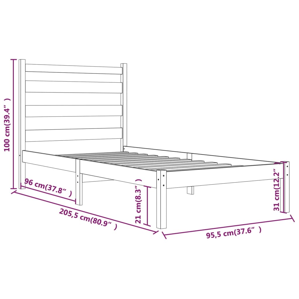 3103634 vidaXL Bed Frame without Mattress White Solid Wood 90x200 cm (810003+818401)