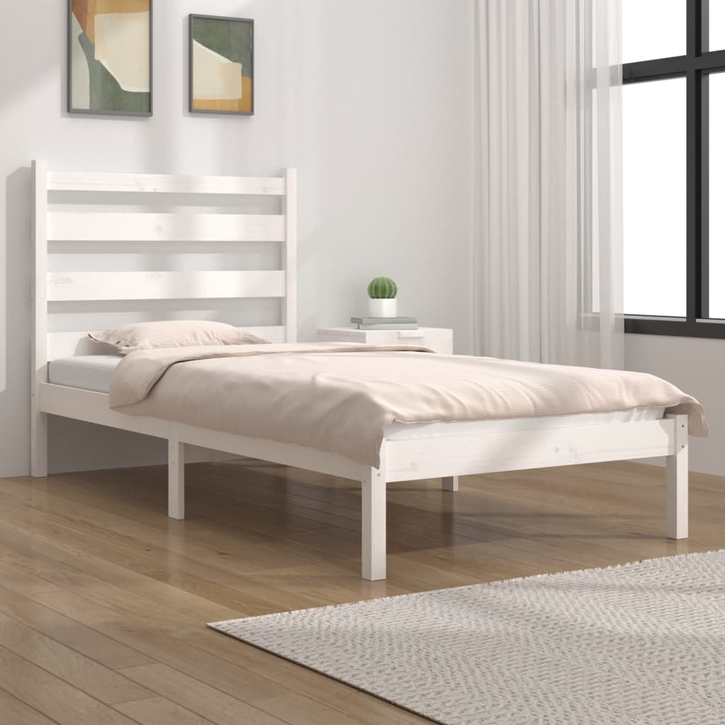 3103634 vidaXL Bed Frame without Mattress White Solid Wood 90x200 cm (810003+818401)