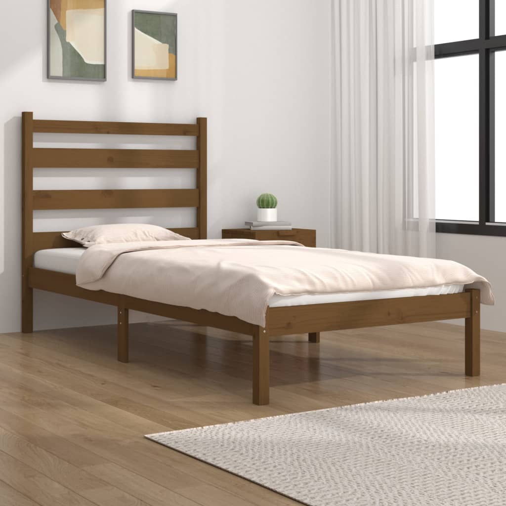 3103641 vidaXL Bed Frame without Mattress Honey Brown Solid Wood 100x200 cm (810010+818408)