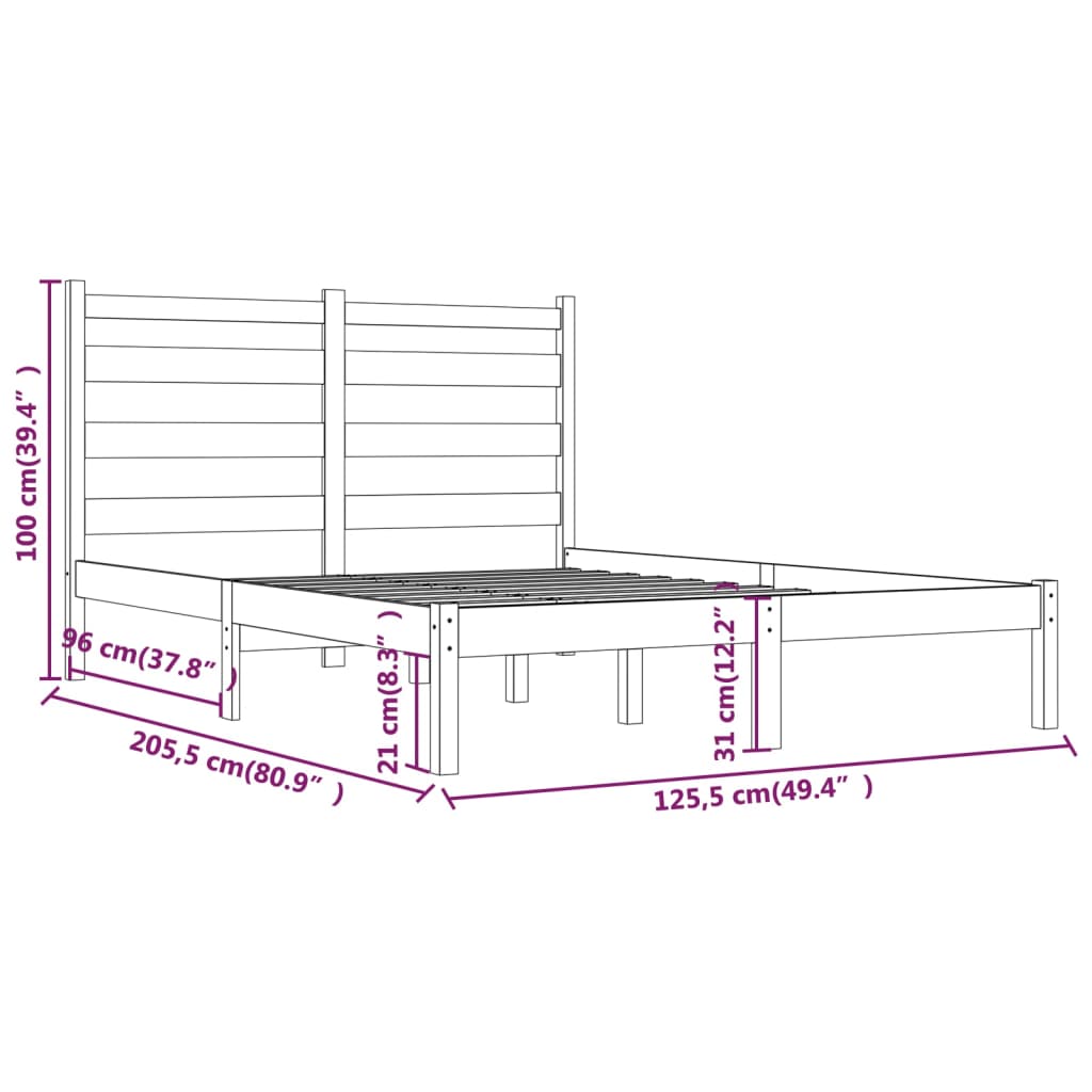 3103645 vidaXL Bed Frame without Mattress Grey Solid Wood 120x200 cm (810014+818412)