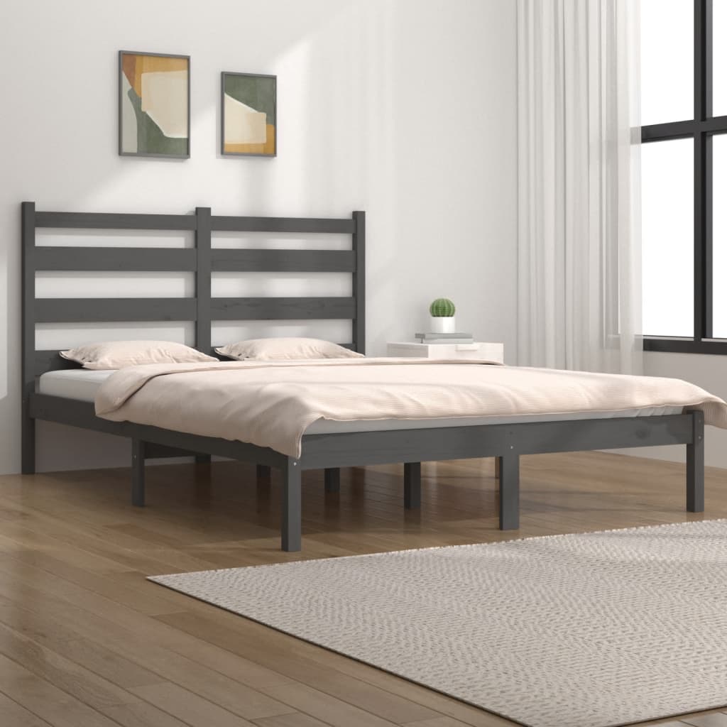 3103645 vidaXL Bed Frame without Mattress Grey Solid Wood 120x200 cm (810014+818412)